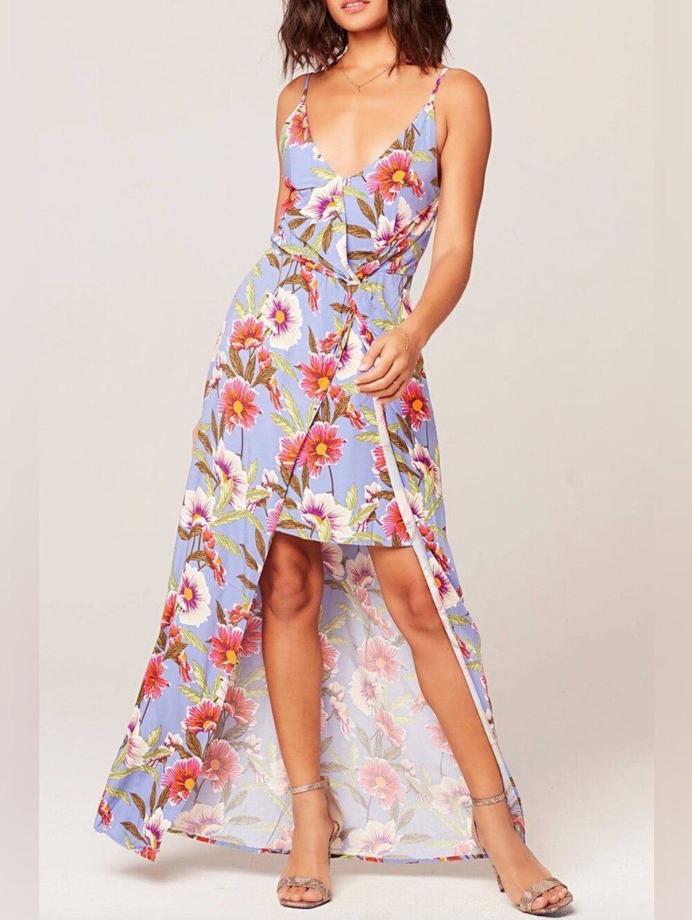 L*Space Riptide Dress Lost In Ibiza Tropical Floral Print Palms High Low Maxi